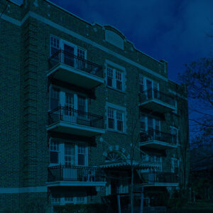 View of a multistory affordable housing complex.