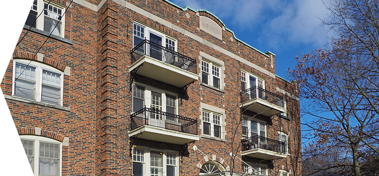 View of a multistory affordable housing complex.