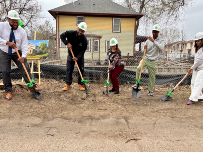 Ineye Bobmanuel, realtor at Keller Williams Realty Integrity Lakes, who will represent the sale of the home; Adriane Epps; Irene Ruiz-Bresano of Greater Minnesota Housing Fund; Abdullahi Sahal, project coordinator with the City of Minneapolis; and Priyanka Shrestha, chief architectural designer and CEO of RAYS Designs, who drafted the architectural renderings.
