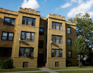Three story building with windows