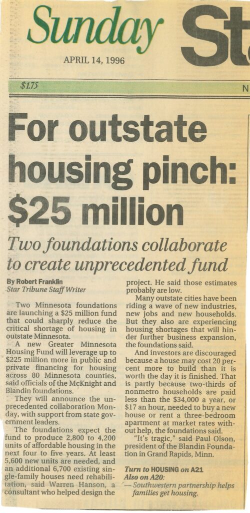 April 14, 1996 news story from the Star Tribune about the founding of GMHF