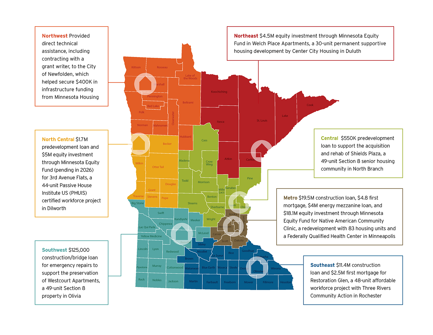 Graphic map of projects in Minnesota