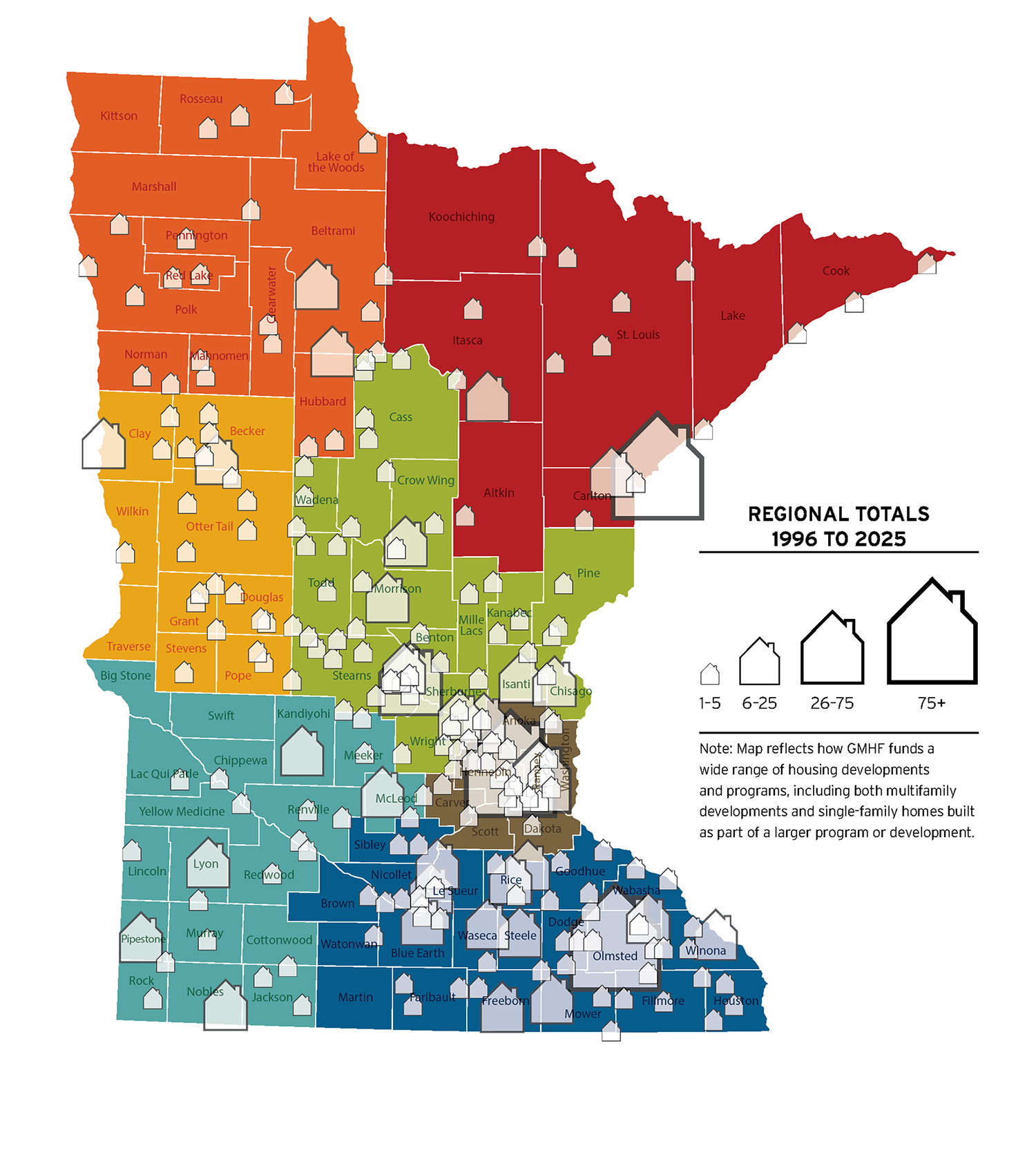 GMHF impact map with regional totals