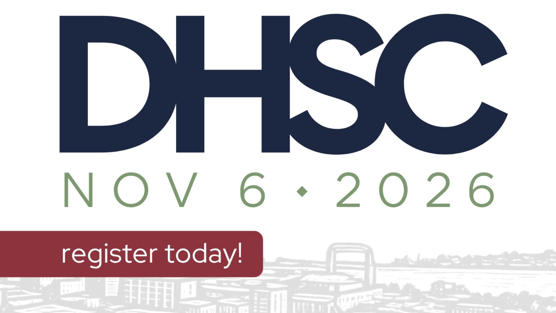 Duluth Housing Strategies Conference logo - the letter DHSC in navy letters with a gray line drawing of the Duluth skyline